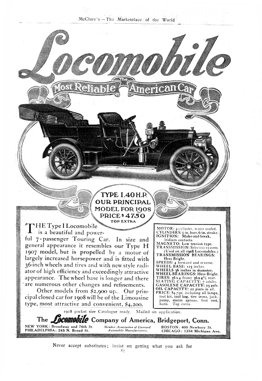 1908 Locomobile Auto Advertising